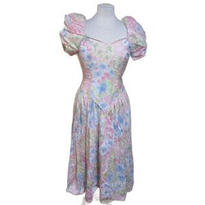 Vintage 80s Pastel Floral Flower Prom Homecoming Formal Party Dress